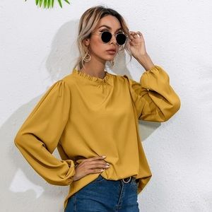 Mustard Frill Neck Bishop Sleeve Blouse size 8